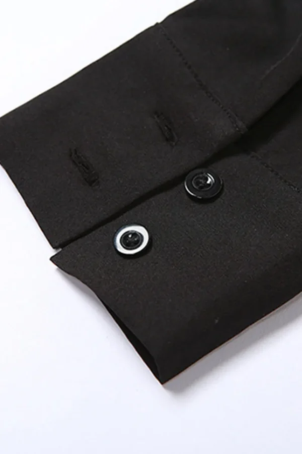 Black Street Solid Buttons Chains Shirt Collar Tops
