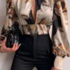 Elegant Print Backless Half A Turtleneck Tops