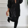 Sequins Shirt Collar Shirt Dress