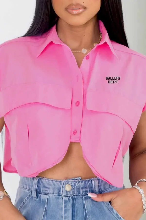 Casual Print Letter Turndown Collar Tops