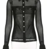 See-through Mesh Turndown Collar Tops