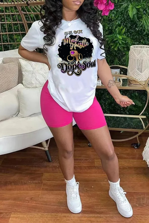 White Vintage Print Letter O Neck T-Shirts