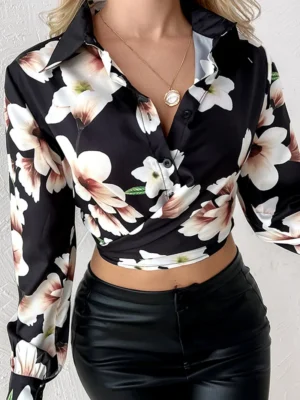 Casual Print V Neck Tops