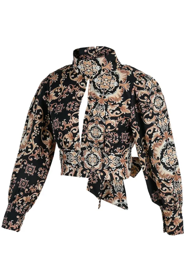 Elegant Print Backless Half A Turtleneck Tops