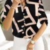 Street Print Buckle Mandarin Collar Tops