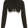 Black Street Solid Buttons Chains Shirt Collar Tops
