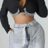 Black Street Solid Buttons Chains Shirt Collar Tops
