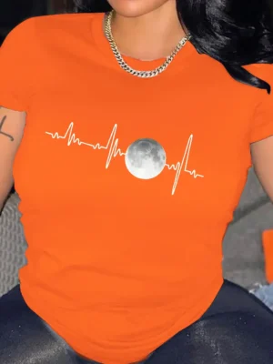 Orange SHEIN Slayr Plus Size Moon & Ekg Pattern Pri