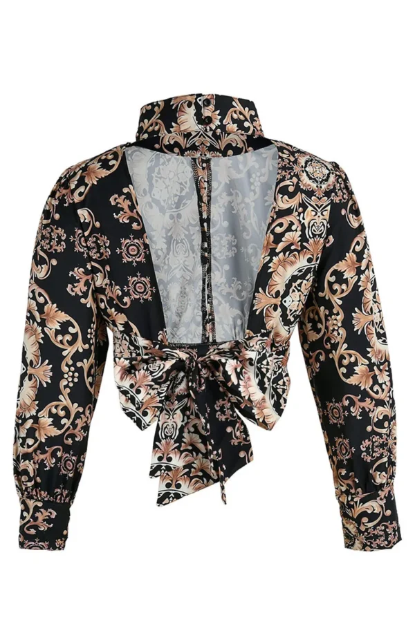Elegant Print Backless Half A Turtleneck Tops