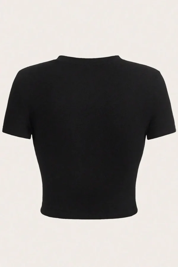 Black Casual Letters O Neck T-Shirts