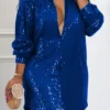 Sequins Shirt Collar Shirt Dress